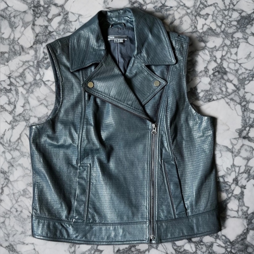 Vince Grey Perforated Leather Vest – Size L